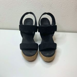 Tory Burch Women's Stretch Two Band Espadrille Wedge Sandals Black 7
